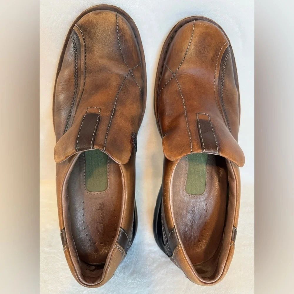 Clarks Men’s Active Air Brown Leather Slip On Comfort Loafers Size 10M